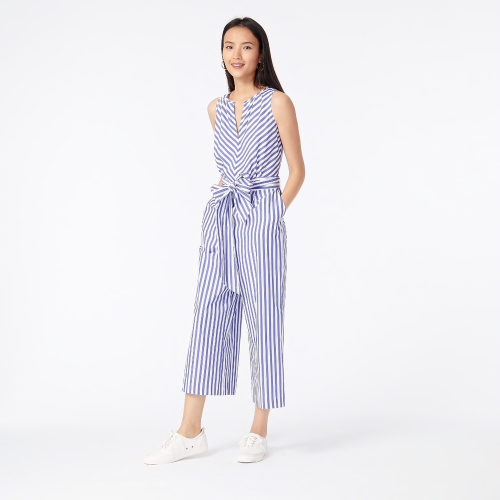 J Crew Petite V-neck Jumpsuit Striped Cotton - Picture 3 of 5
